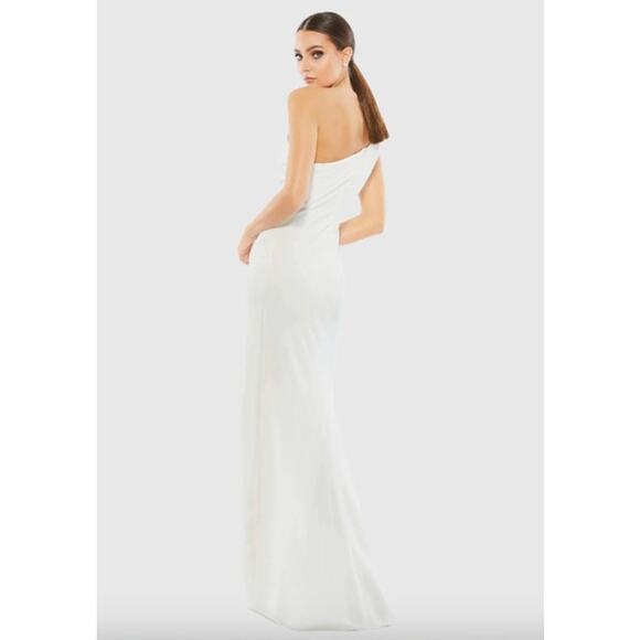 MAC DUGGAL Dress Size 6 Evening Gown Bow White One Shoulder NEW Side Slit - Picture 2 of 7